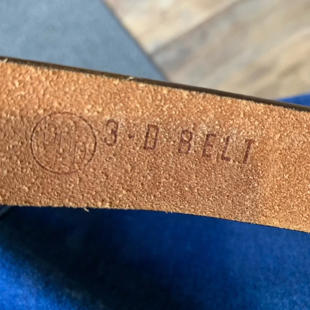 Brown Leather Belt with Western Embossing Horse, Cowboy Hat, Horseshoe 22 1/2”
